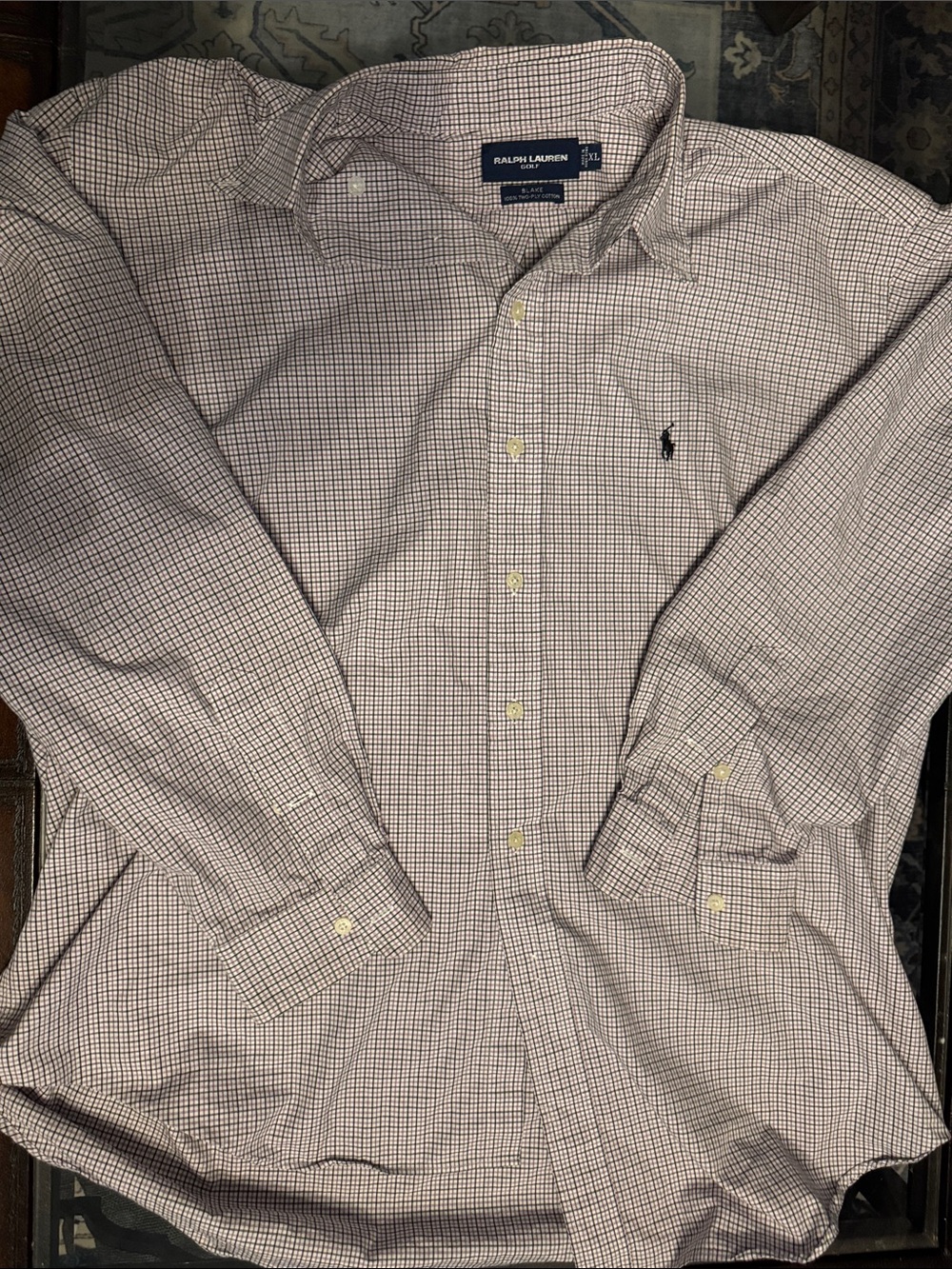 Ralph Lauren Men's Button-Down Check Shirt in White and Navy
